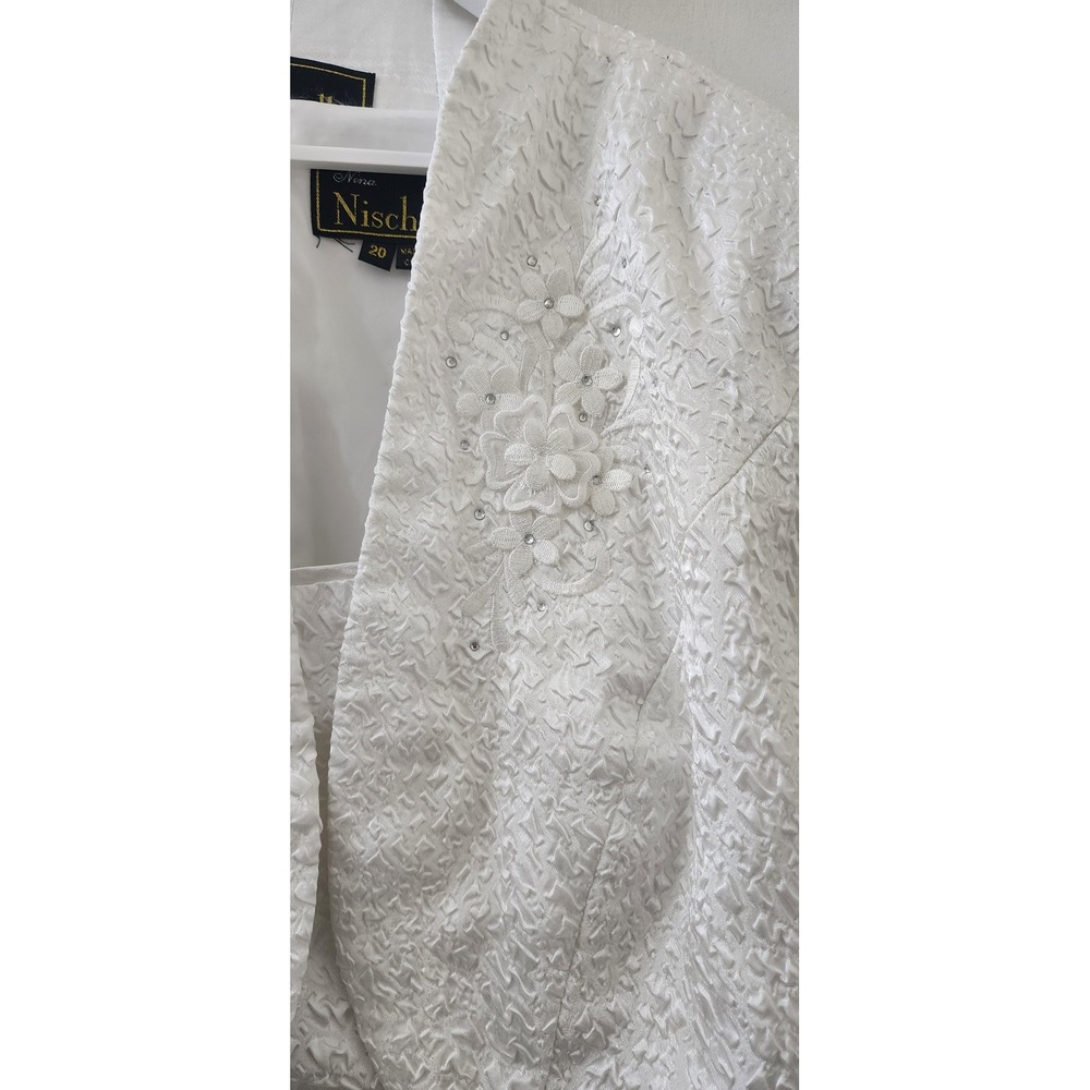 Nina Nischelle White Textured Matelasse Dress and Blazer Set Floral Applique 20 - Picture 5 of 12